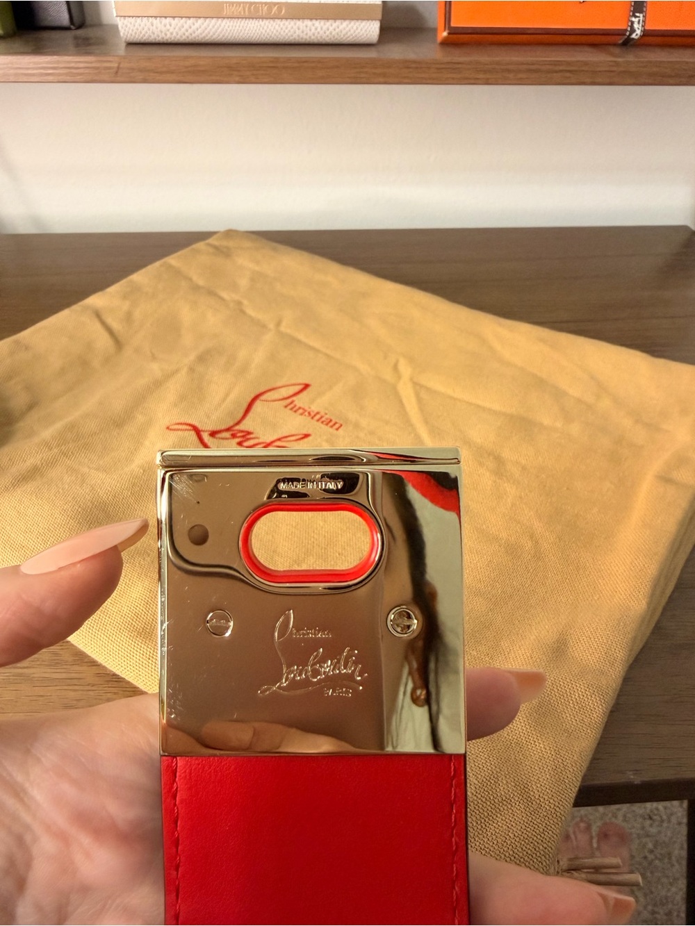 AUTHENTIC - Louboutin Small Leather Carasky in Dark Forest Green/Red - Picture 10 of 16